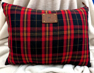 Will Leather Goods Travel Pillow small red tartan plaid print 14" X 10"